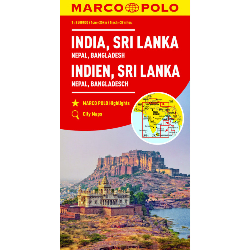 India, Sri Lanka - mapa turystyczna