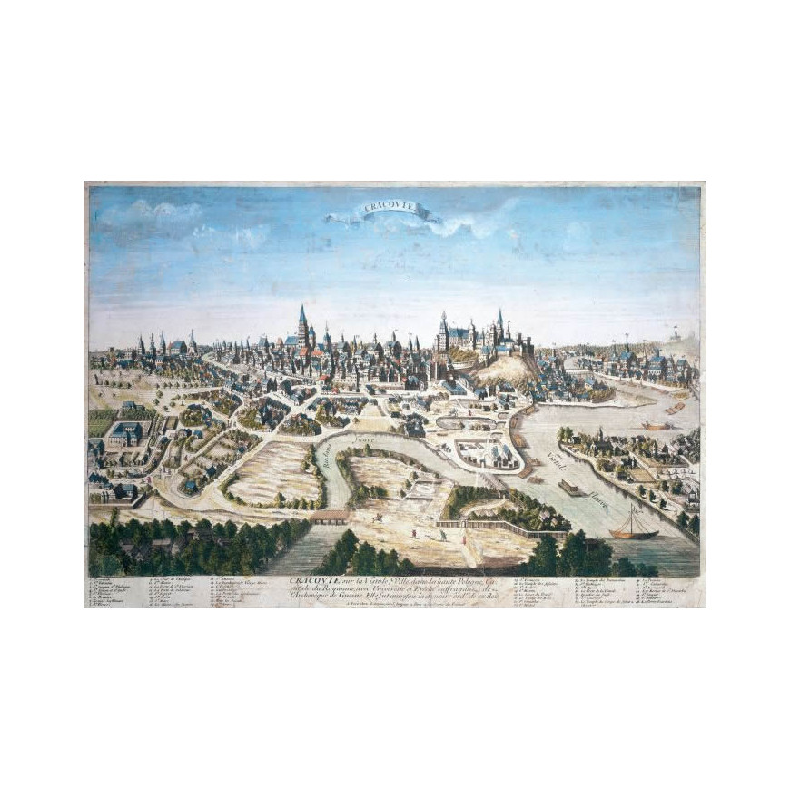 Widok Krakowa od północnego-zachodu, M. Merian/A. Aveline ok. 1740 r.